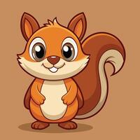 Cute cartoon squirrel with bright eyes and a cheerful expression, standing on a plain background in a whimsical style vector