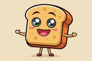 Cute cartoon slice of bread with arms and a smiling face showcasing joy in a playful manner against a simple background vector