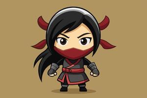 Charming animated ninja character with a red mask and black outfit stands confidently against a simple beige background vector