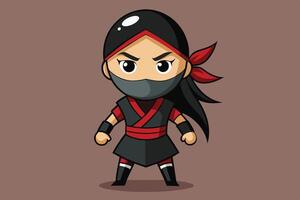 A confident cartoon ninja stands with crossed arms, sporting a fierce expression and traditional attire against a plain backdrop vector