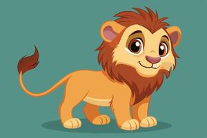 Cute cartoon lion character standing playfully against a solid green background with a friendly expression during daylight vector