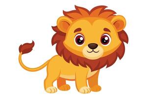 Cute cartoon lion standing playfully, showcasing bright colors and a friendly expression in a whimsical style vector