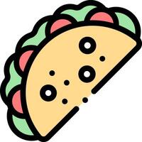A taco is shown in a flat line style vector