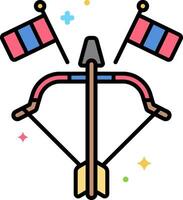 A bow and arrow with two flags on it vector