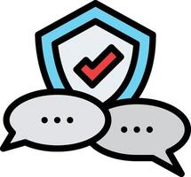 A shield with two speech bubbles and a tick vector