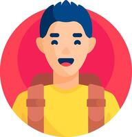 A man with a backpack is shown in a flat design vector