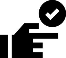 A black and white icon of a hand pointing to a check mark vector