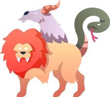 A cartoon lion and snake are standing on top of each other vector