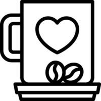 Coffee mug with heart and beans on a plate vector