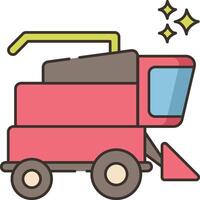 A red combine harvester with a yellow bucket vector