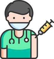 A doctor with a syringe and mask vector