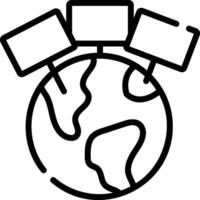 A black and white drawing of a globe with three signs on it vector