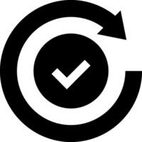 A black and white circular icon with a check mark vector