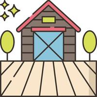 A barn with a tree and a house on the ground vector