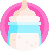 A baby bottle with milk in it on a pink background vector