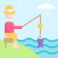 Man fishing with a fish on a rod vector
