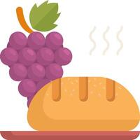 A loaf of bread and grapes on a plate vector