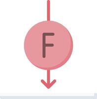 A flat icon of a letter f with an arrow pointing down vector