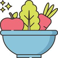 A bowl of vegetables and fruit in a flat design vector