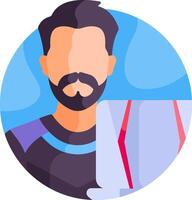 A man with a beard and a beard holding a laptop vector
