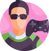 A man wearing sunglasses and holding a controller vector