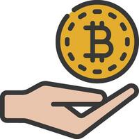 Bitcoin icon on hand with coin in hand vector