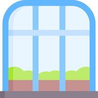 A window with a green grassy field inside vector