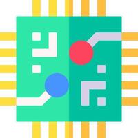 A flat icon of a circuit board with two red and blue dots vector