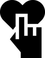 A black and white heart icon with a finger pointing to it vector