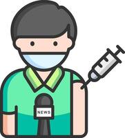 A man with a syringe and a mask holding a news paper vector