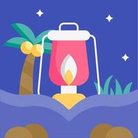 An illustration of a lantern on a beach with palm trees vector