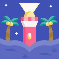 A lighthouse with palm trees and a light vector