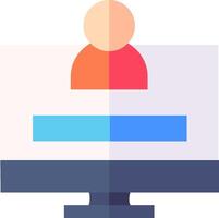 A person sitting on a computer monitor with a blue and orange background vector