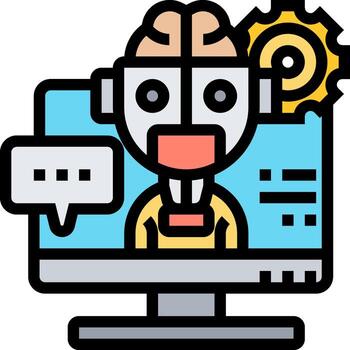 un robot es sentado en un computadora pantalla vector