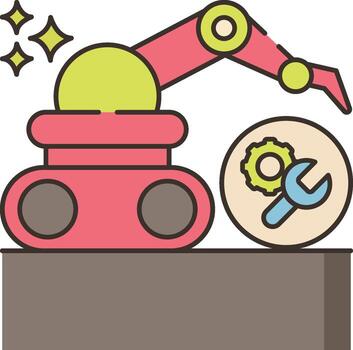 un robot y un llave inglesa son siguiente a un computadora vector