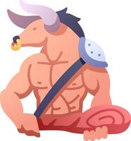 A cartoon bull with a sword and a knife vector