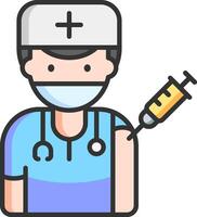 A doctor with a syringe and a mask vector