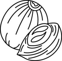 An onion is shown in black and white vector