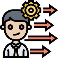 A man with a gear on his head and arrows pointing to him vector