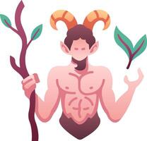 A cartoon man with horns and a tree branch vector