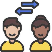 Two people with arrows pointing to each other vector