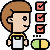 A cartoon man holding a pill and a check list vector