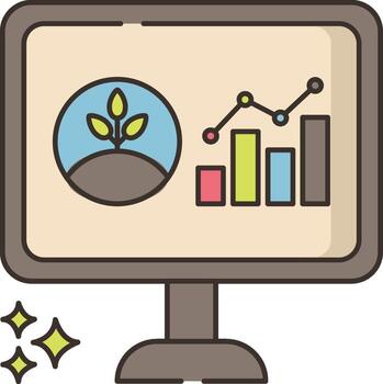 un computadora monitor con un grafico y planta en eso vector