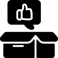 A box with a thumbs up icon and a speech bubble vector