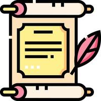 A scroll with a feather and a pen vector