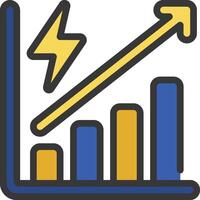 An icon of a bar chart with an arrow and a lightning bolt vector