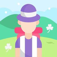 A person with a hat and backpack in the field vector