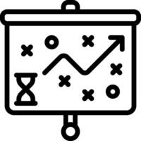 A black and white icon of a board with arrows and a clock vector