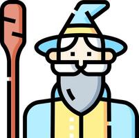A wizard with a long beard and hat holding a paddle vector