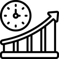 A black and white illustration of a clock and a graph vector